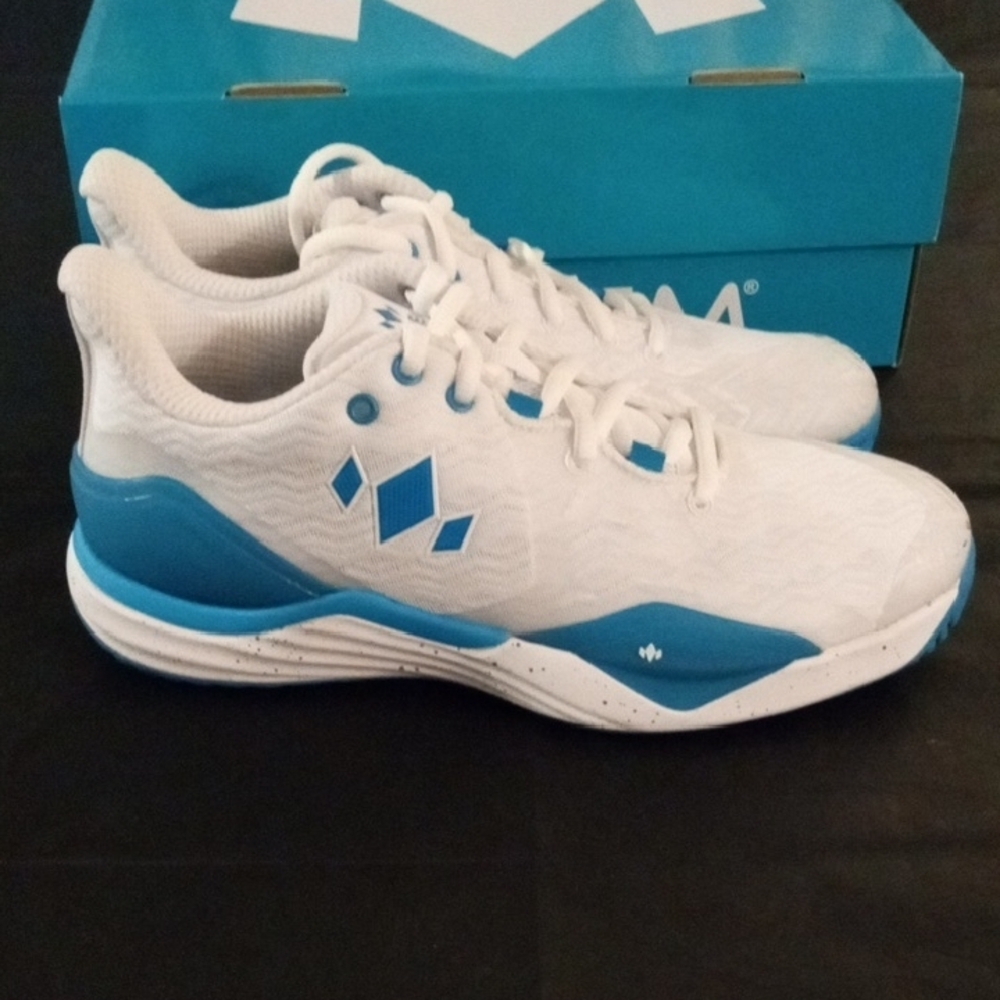 Women's DIADEM White and Blue Athletic Court Burst Shoes - Picture 2 of 9